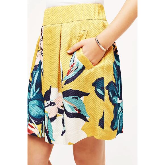 Anthropologie X Maeve Women's Tropicale Skirt Textured Mini Skirt Pleats Pockets - Picture 3 of 16
